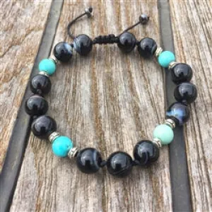 Botswana Agate & Turquoise Adjustable Beaded Bracelet