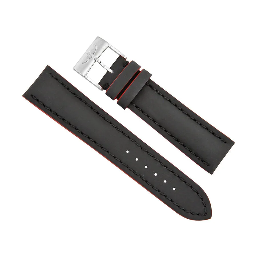 Breitling Black Leather Watch Band Strap with Red Trimming 22mm - 20mm 228X-A20BASA.1