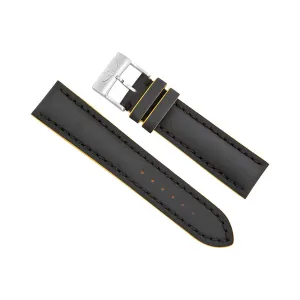Breitling Black Leather Watch Band Strap with Yellow Trimming 22mm - 20mm 229X-A20BASA.1