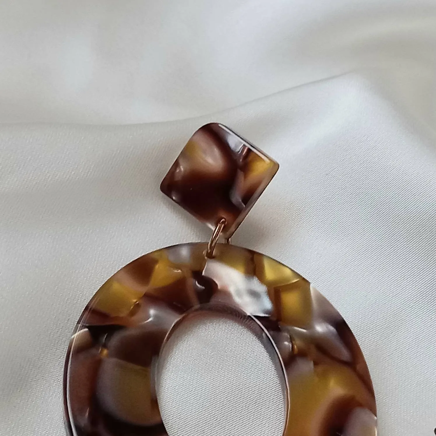 Brown Resin Drop Earrings -  Brown Earrings, Brown Jewellery, Orange Earrings, Retro Earrings, Chunky Earrings, Gold Earrings,Resin Earrings