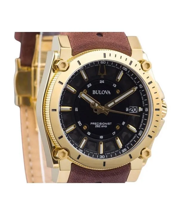 Bulova Icon Precisionist Leather Strap Black Dial Quartz 97B216 100M Men's Watch
