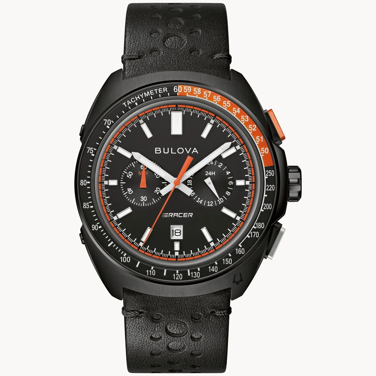 Bulova Men's Racer Chronograph (42mm) Black Dial Leather Strap 98B428