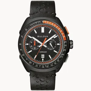 Bulova Men's Racer Chronograph (42mm) Black Dial Leather Strap 98B428
