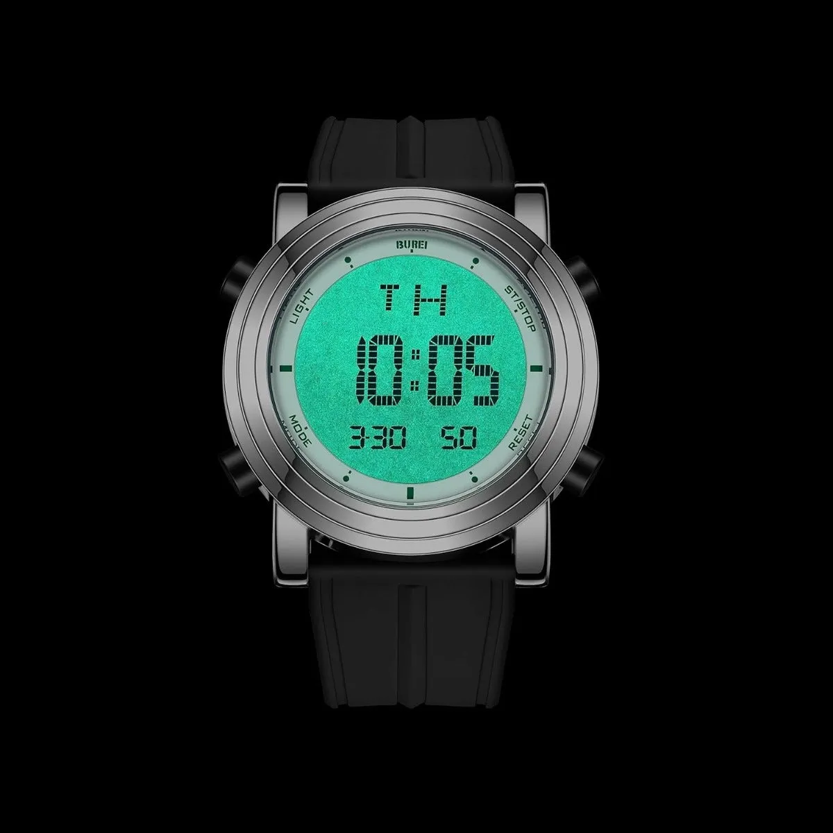 BUREI Digital Herren Uhren Sport Outdoor Armbanduhr Silikon Herren mit Wecker/Kalender/Stoppuhr/LED-Hintergrundbeleuchtung