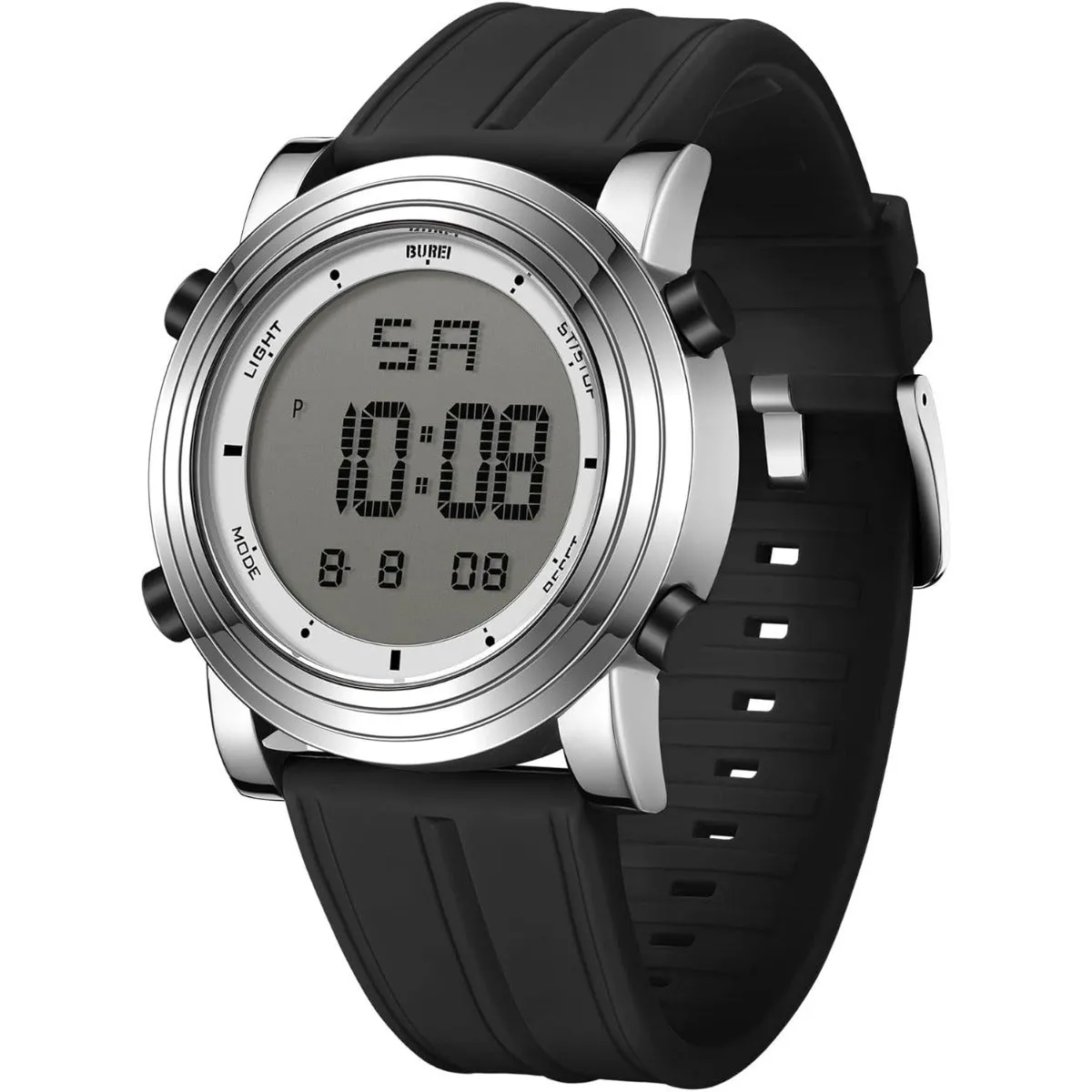 BUREI Digital Herren Uhren Sport Outdoor Armbanduhr Silikon Herren mit Wecker/Kalender/Stoppuhr/LED-Hintergrundbeleuchtung