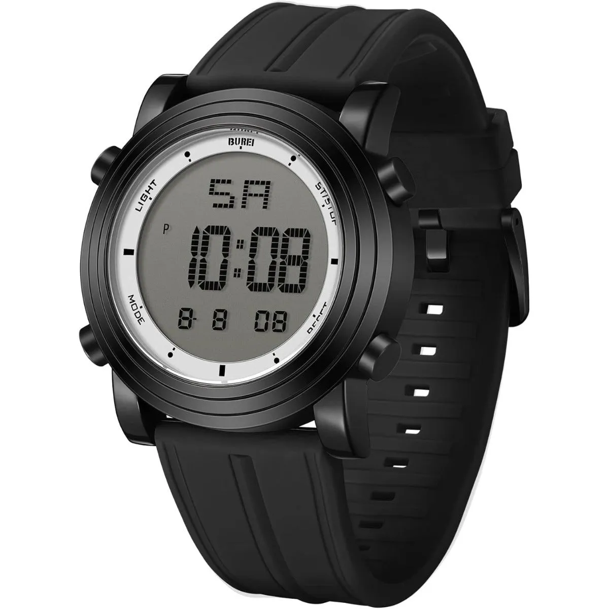 BUREI Digital Herren Uhren Sport Outdoor Armbanduhr Silikon Herren mit Wecker/Kalender/Stoppuhr/LED-Hintergrundbeleuchtung