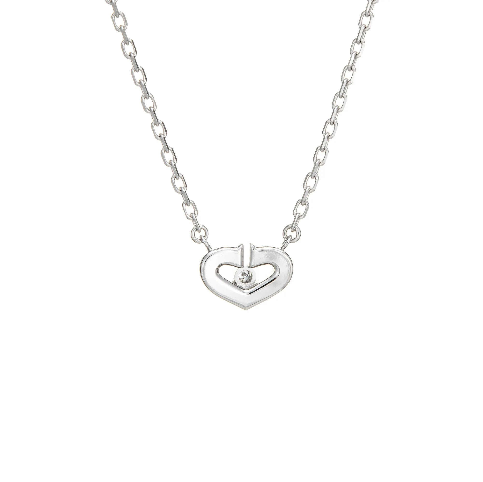 C de Cartier Diamond Necklace Estate 18k White Gold 15" Chain Fine Jewelry