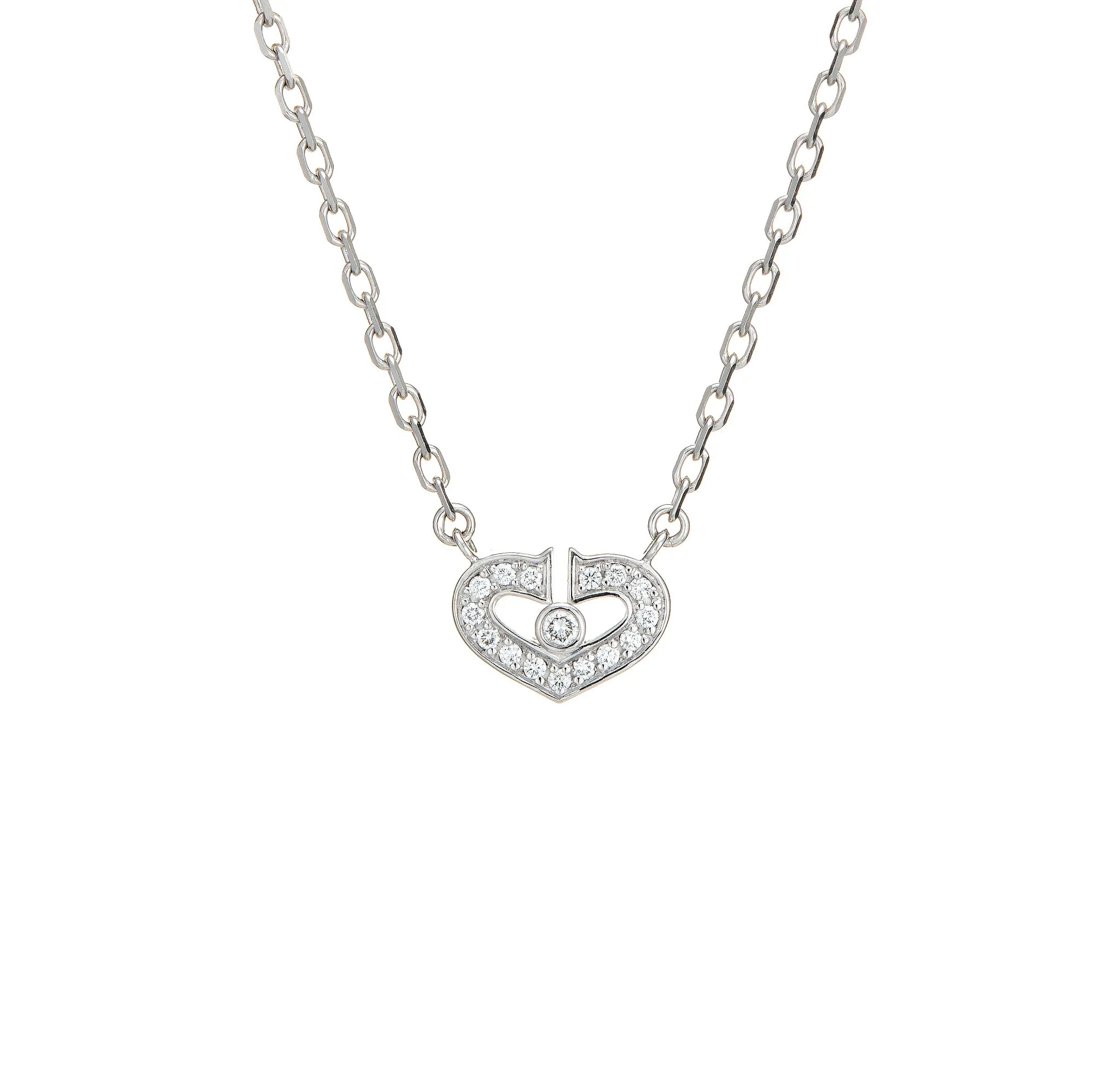 C de Cartier Diamond Necklace Estate 18k White Gold 15" Chain Fine Jewelry