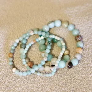 Calming 4 Piece Set Of Natural Amazonite Beaded Bracelet