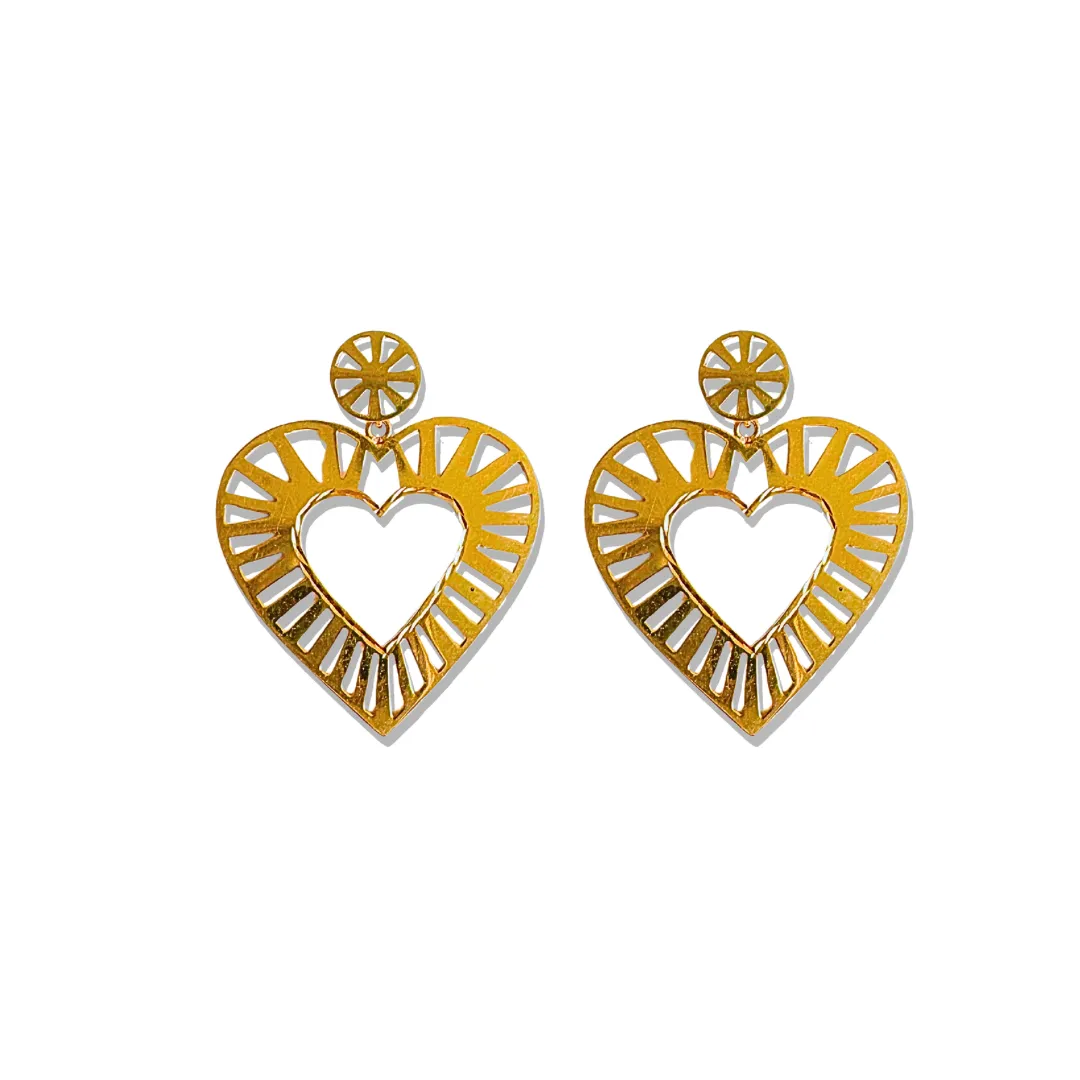 Camila Gold Striped Heart Earrings