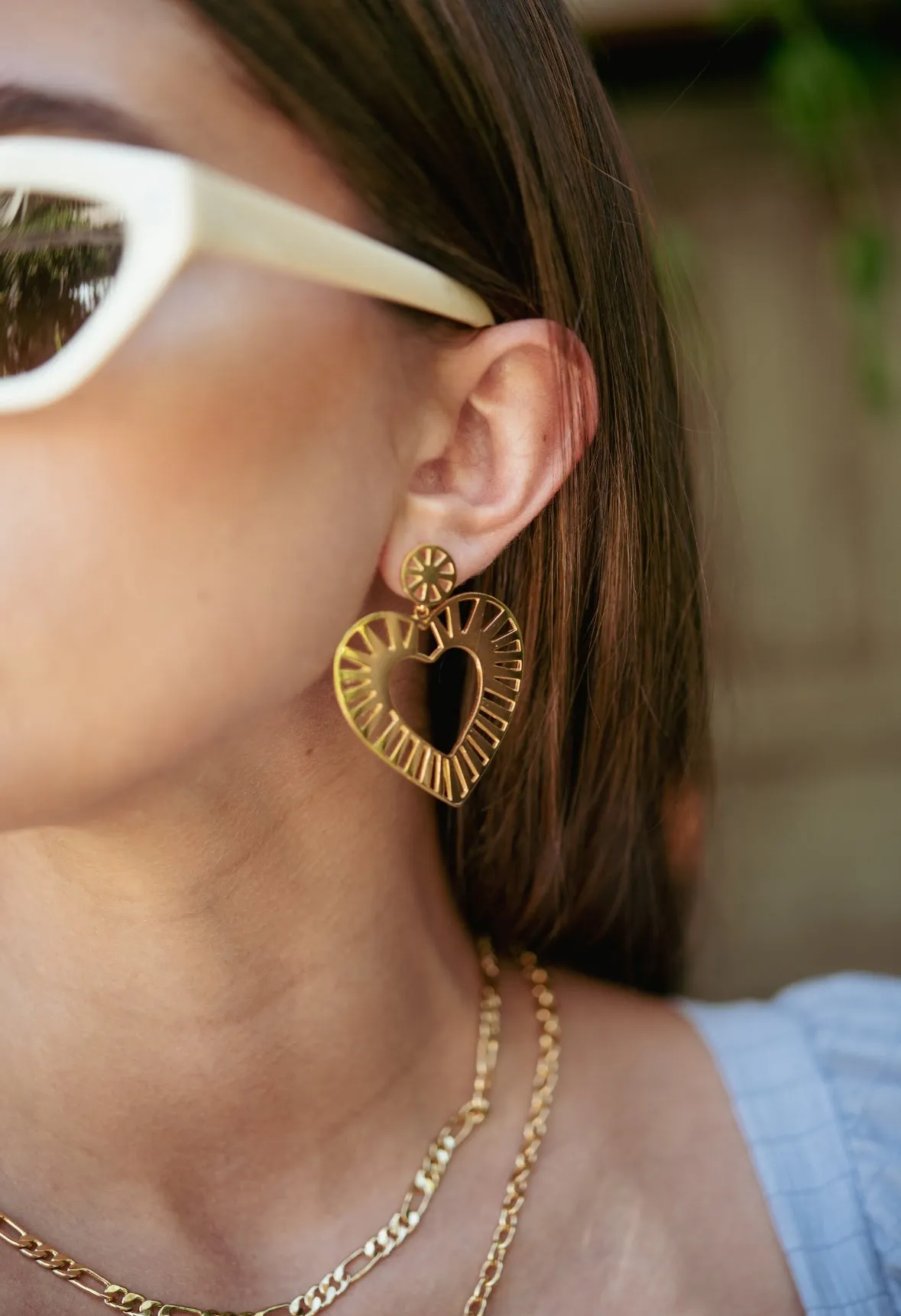 Camila Gold Striped Heart Earrings