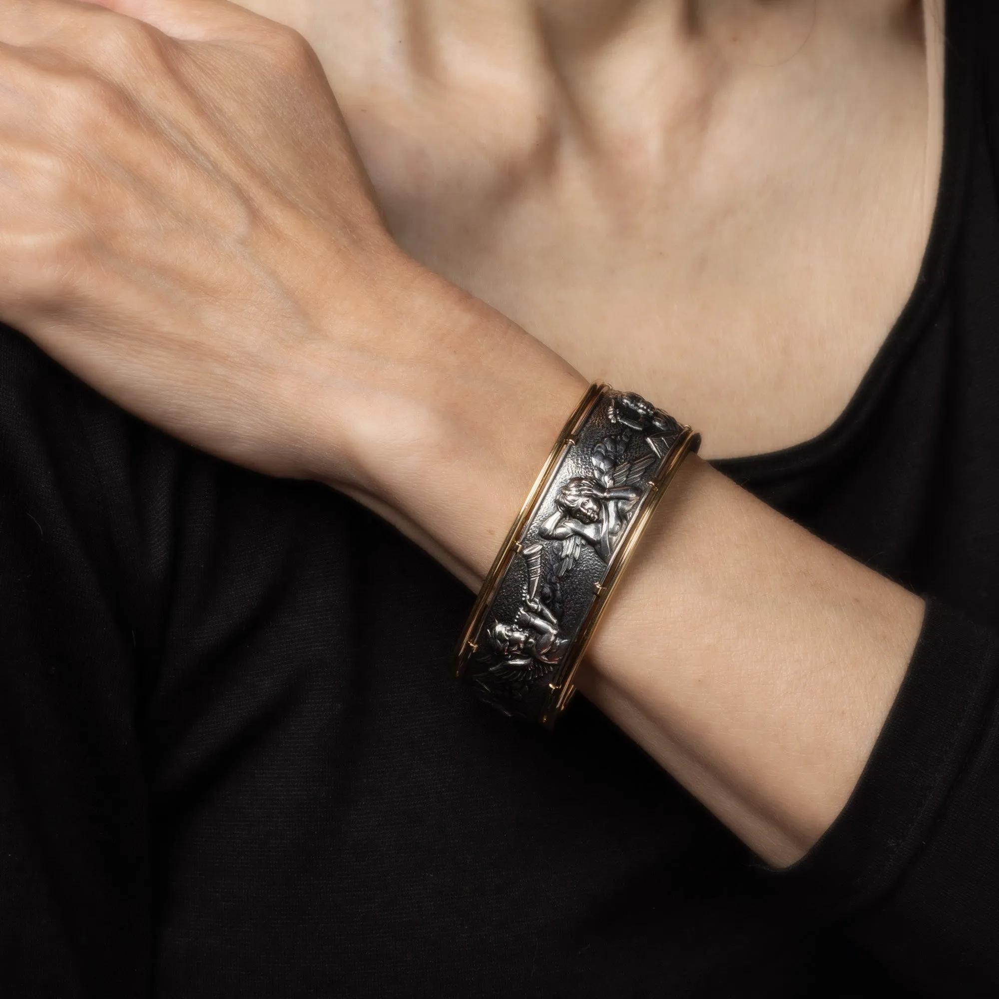 Carrera y Carrera Angels Cuff Bracelet Music Estate Sterling Silver 18k Gold