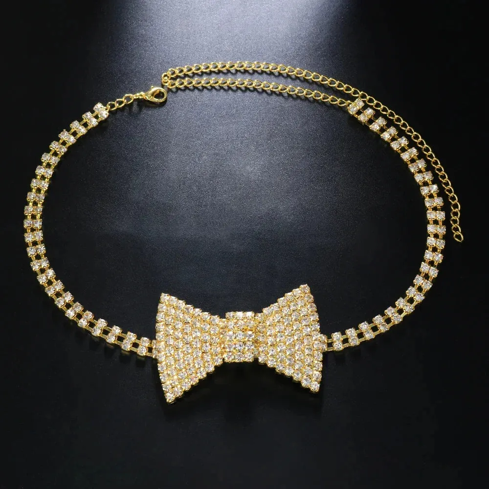 Carrie Crystal Bow Tie Choker Necklace