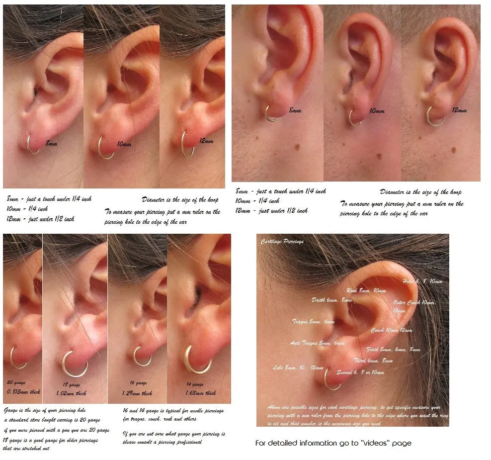 Cartilage Hoop Earring Nugget Astrology - Endless, Choose Your Diameter, Gauge, Mixed Metals