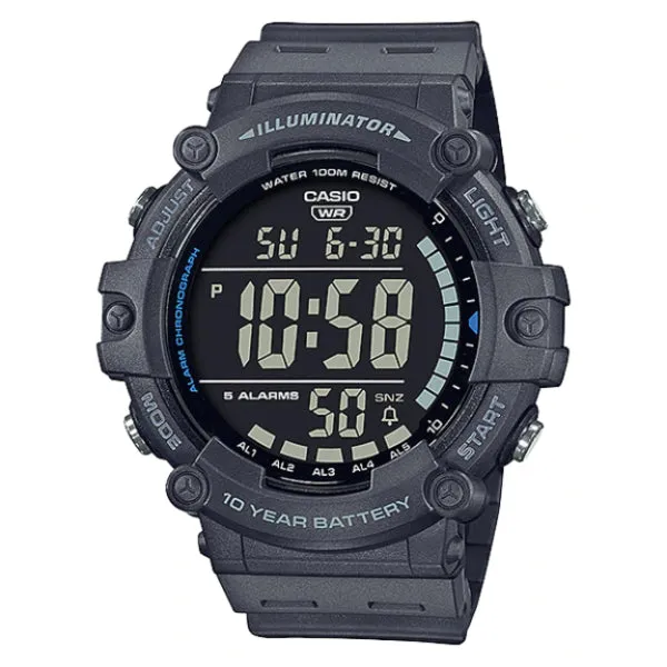 Casio Illuminator Grey Resin Band Black Dial Digital Watch for Gents - AE-1500WH-8BVDF