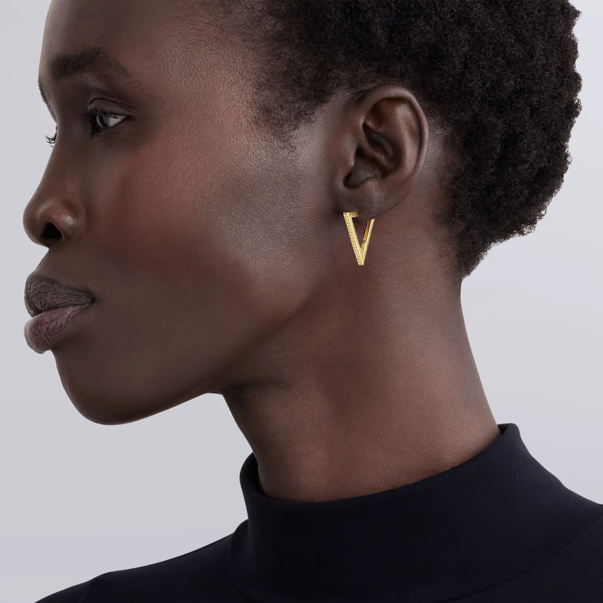 Caviar Gold 18K Gold Triangle Caviar Hoop Earrings