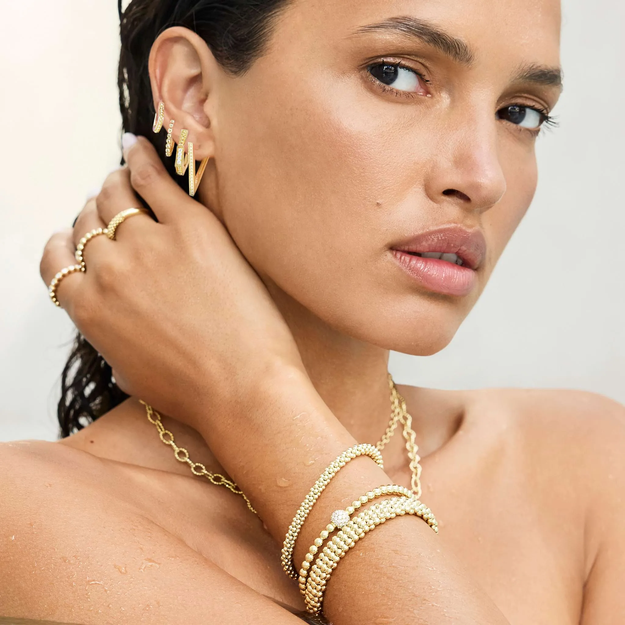 Caviar Gold 18K Gold Triangle Caviar Hoop Earrings