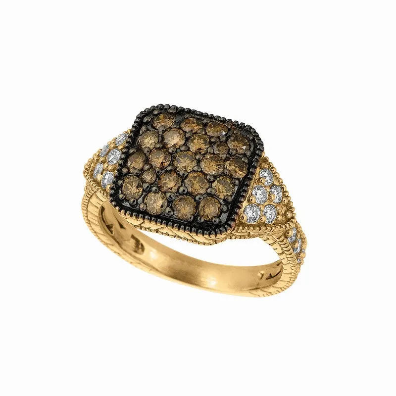 CHAMPAGNE & WHITE DIAMOND RING 14K GOLD (1.53 CTW)