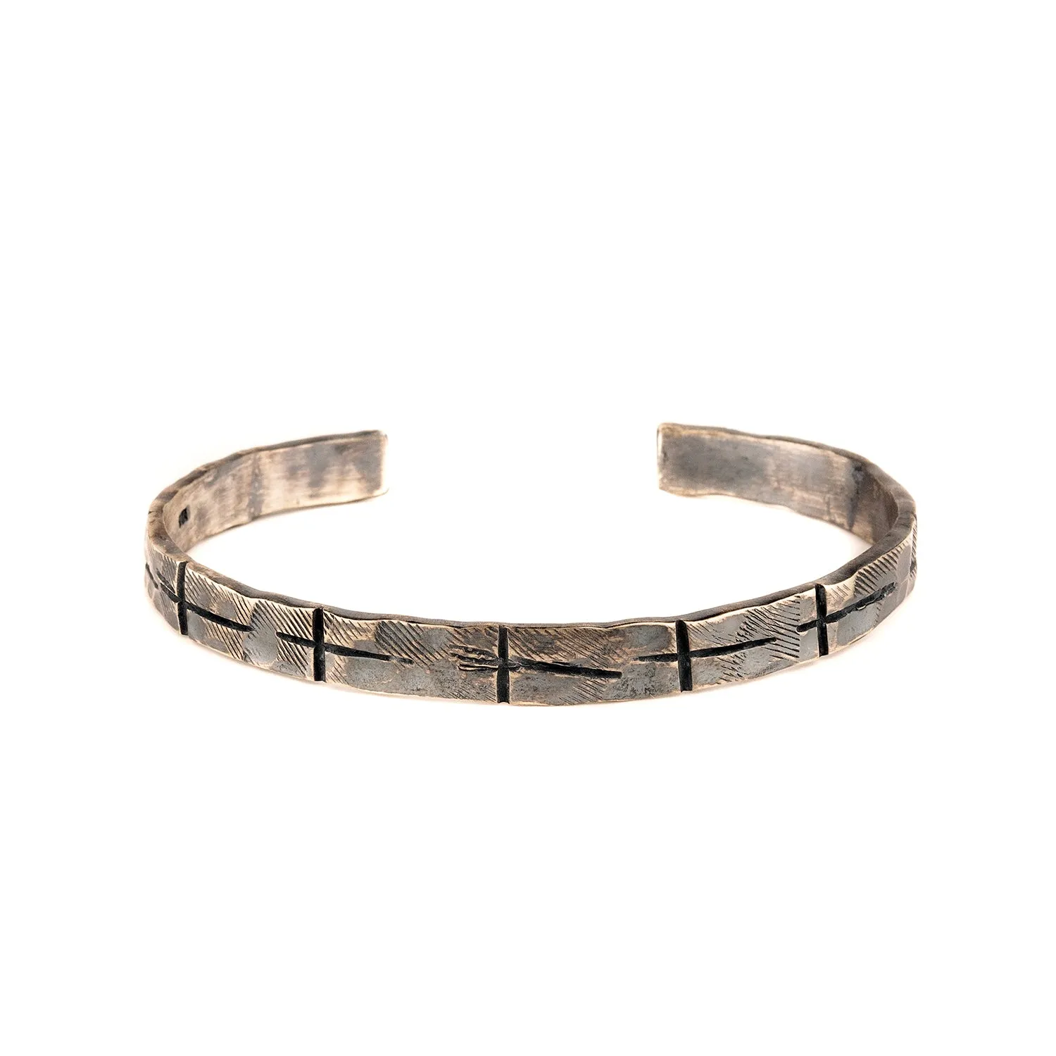 Chicotta Men's Handcrafted Sterling Silver One-Size Cuff Bracelet with Engraved Crosses