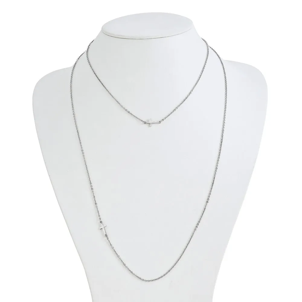 Chisel Stainless Steel Polished Layered Sideways Cross 18 inch Cable Chain Necklace