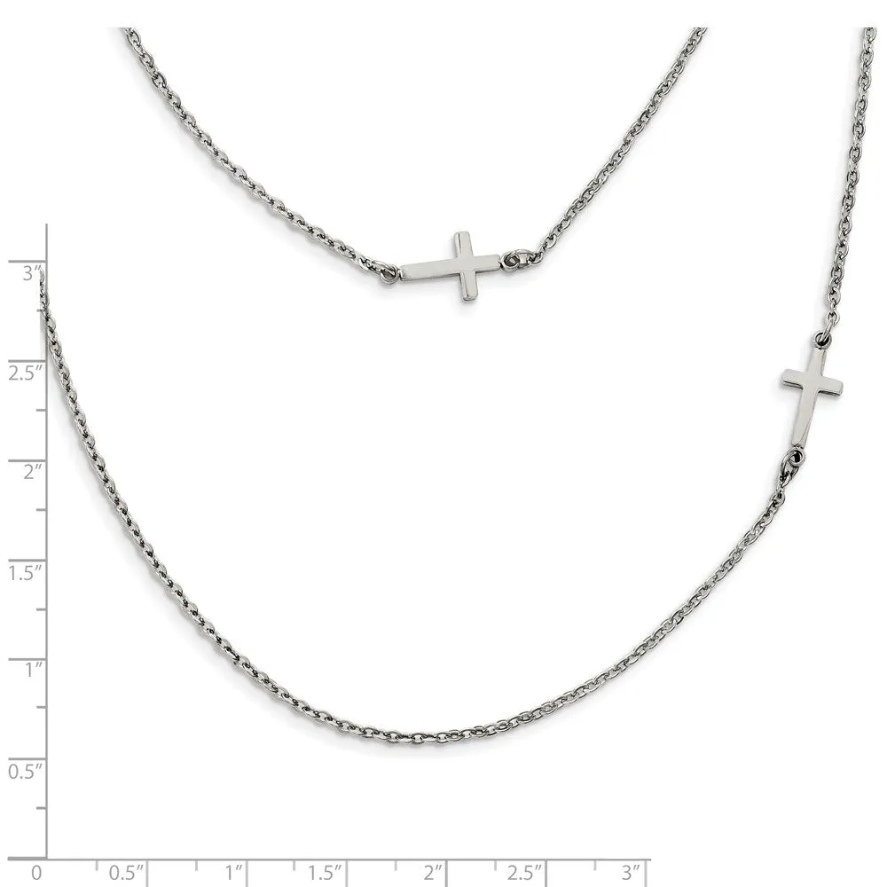Chisel Stainless Steel Polished Layered Sideways Cross 18 inch Cable Chain Necklace