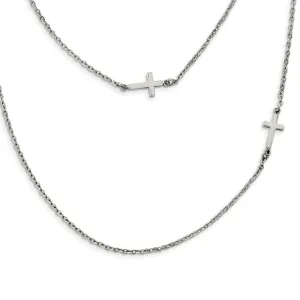 Chisel Stainless Steel Polished Layered Sideways Cross 18 inch Cable Chain Necklace