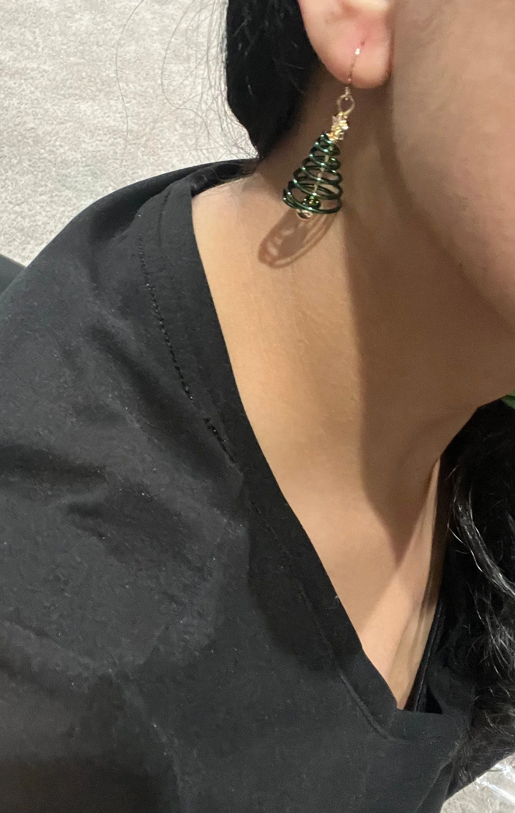 christmas tree earrings , green earrings Gift star earrings , green holiday earrings , dark green earrings, long green earrings
