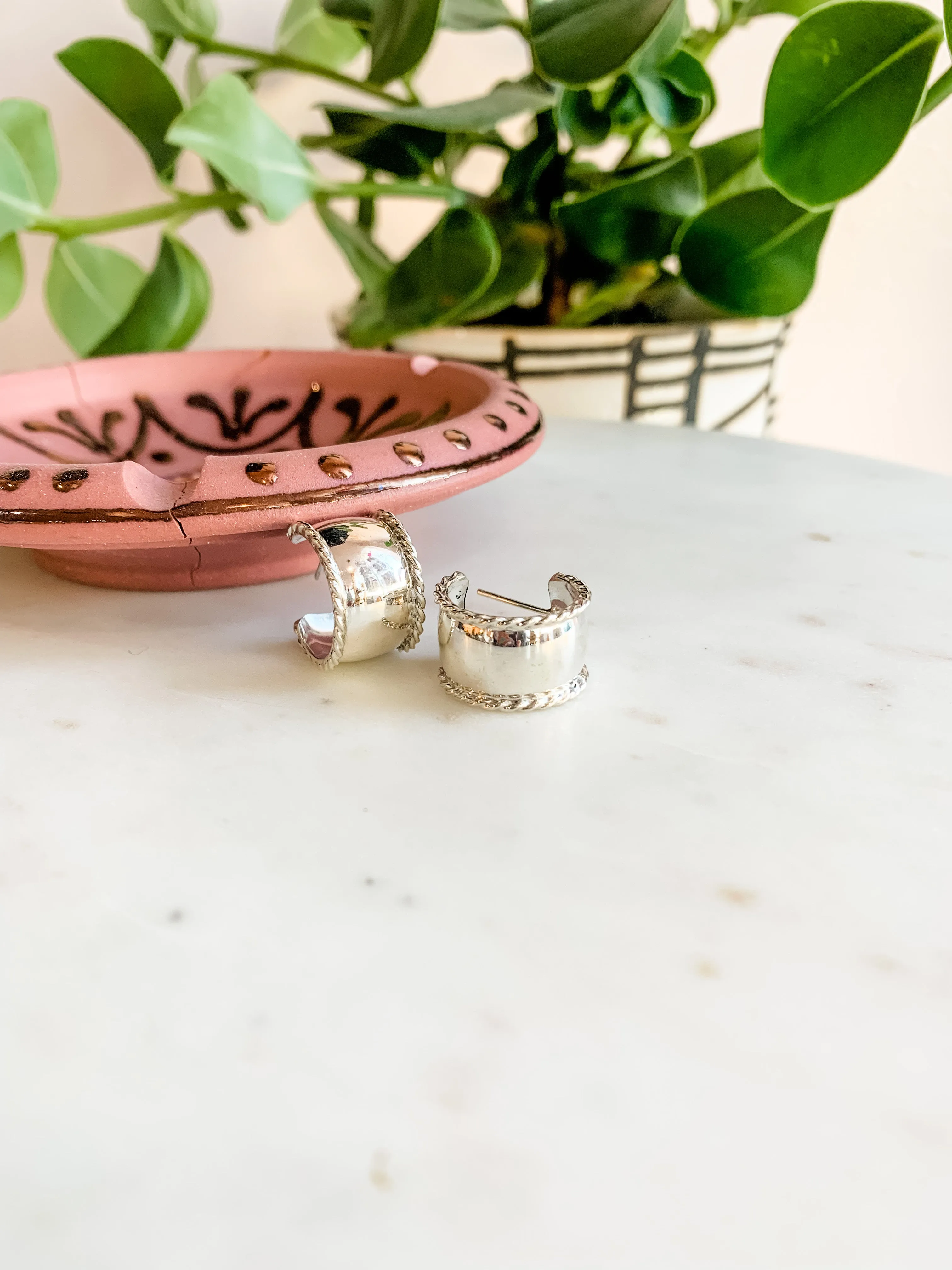 Chunky Sterling Silver Rope Hoop Earrings
