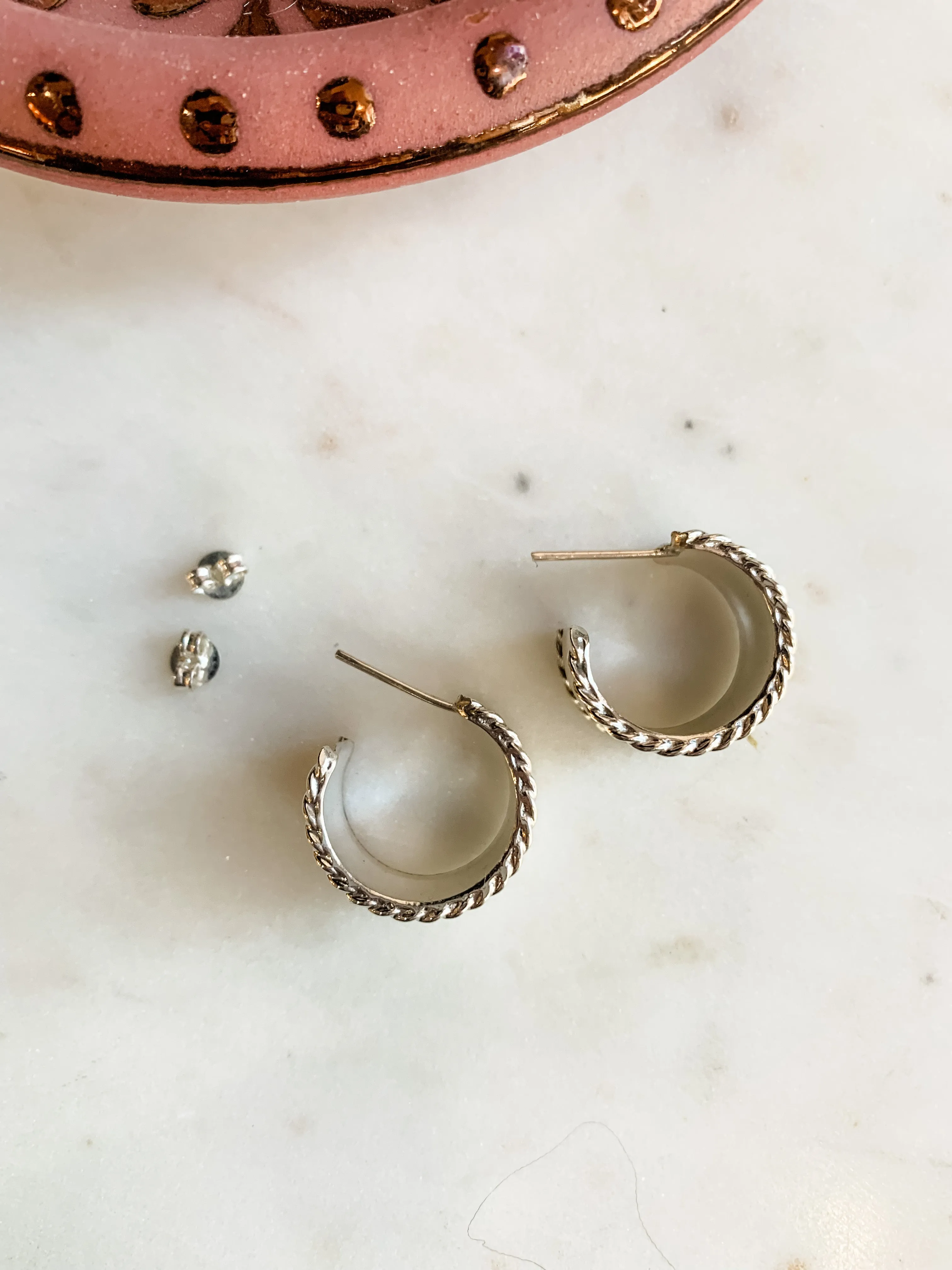Chunky Sterling Silver Rope Hoop Earrings