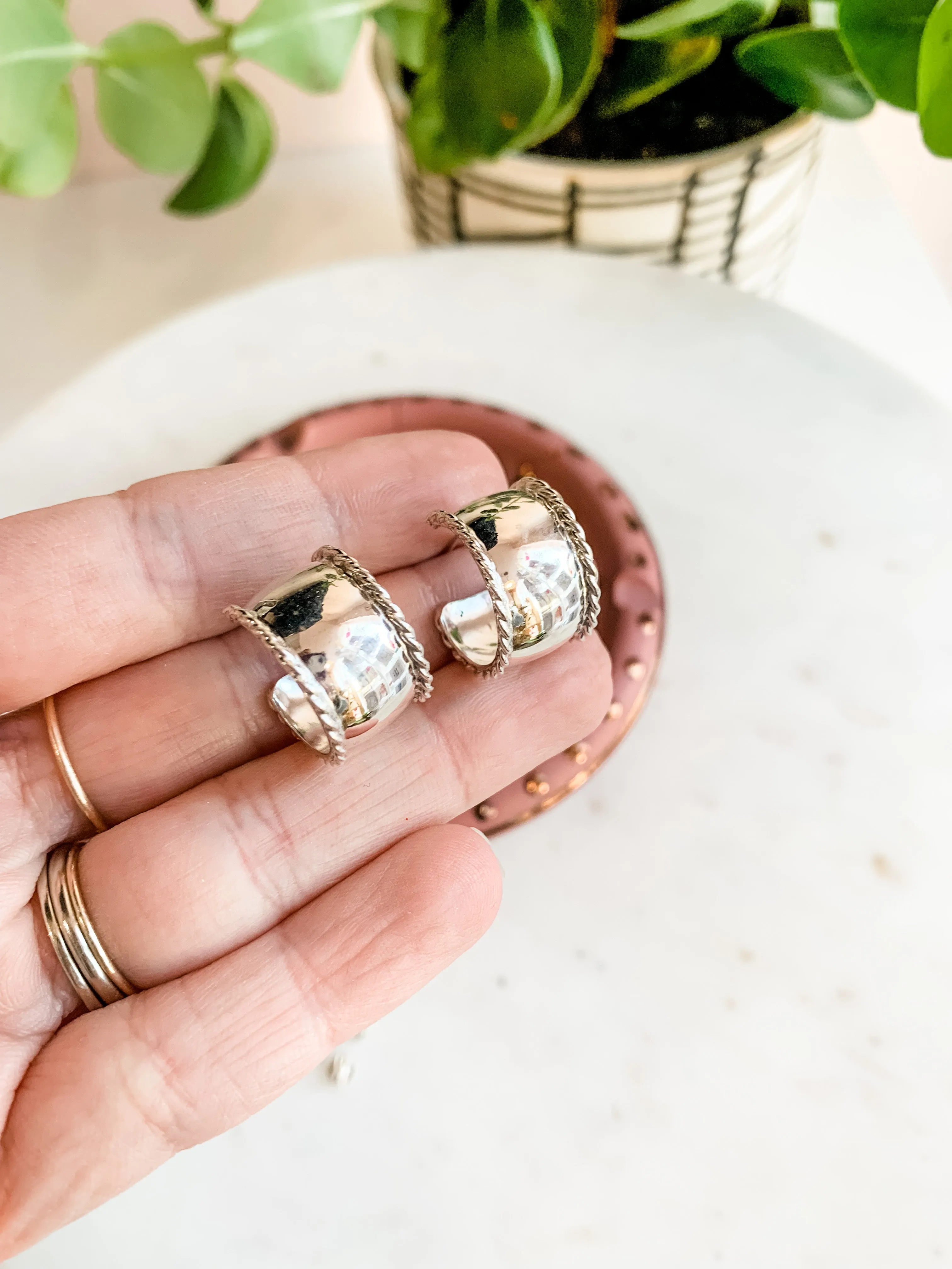 Chunky Sterling Silver Rope Hoop Earrings
