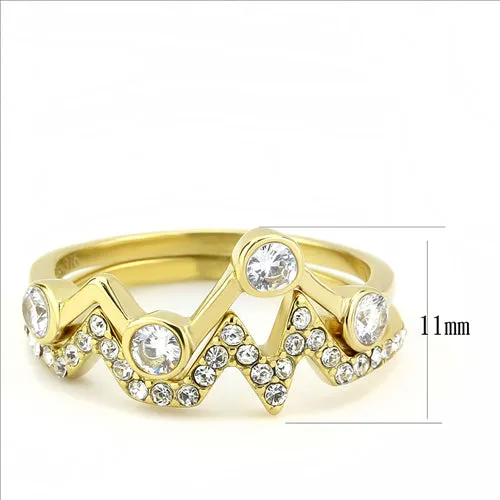 CJE3596 Wholesale Women's Stainless Steel IP Gold AAA Grade CZ Clear Stackable Ring