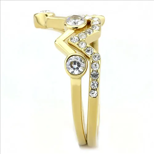 CJE3596 Wholesale Women's Stainless Steel IP Gold AAA Grade CZ Clear Stackable Ring