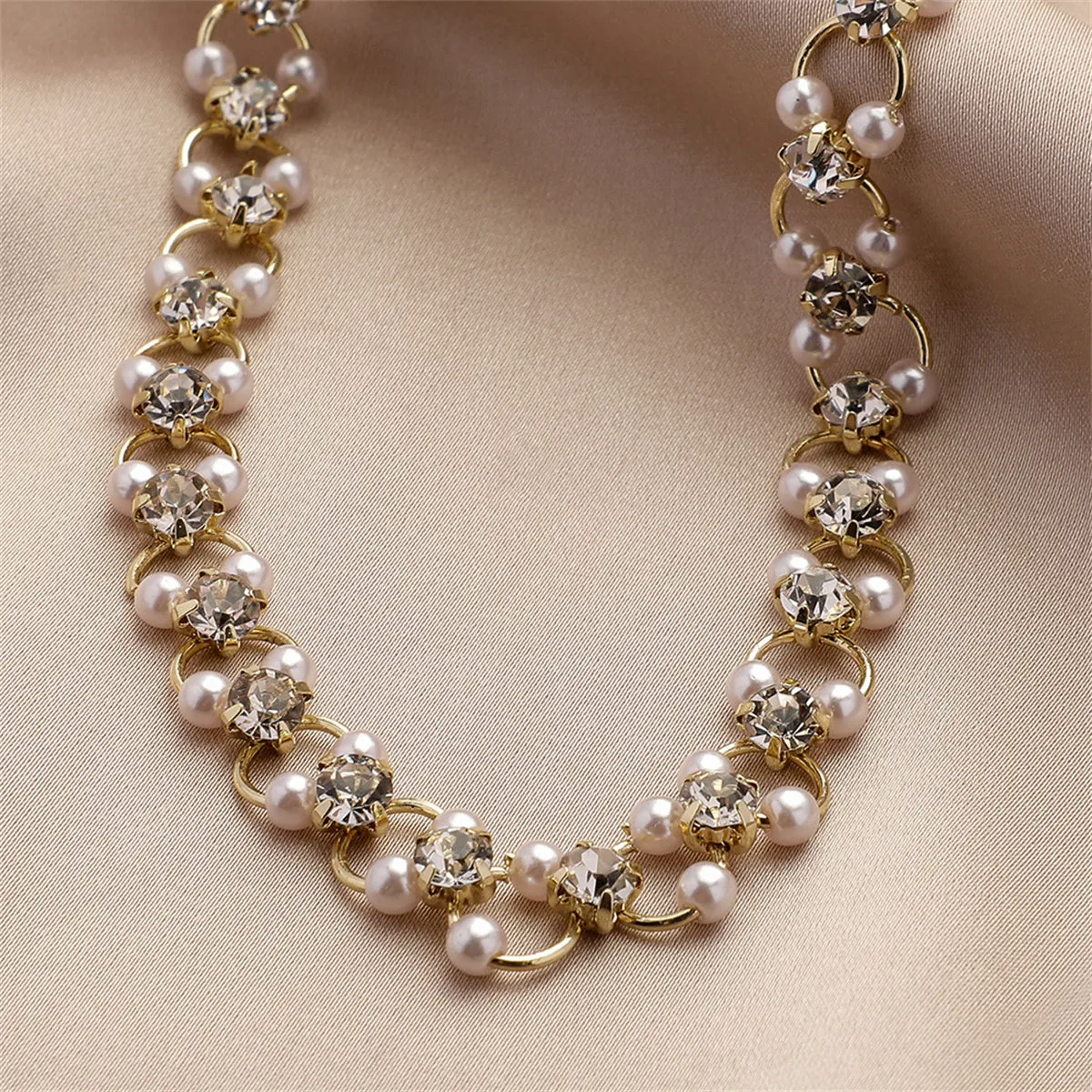 Clear Cubic Zirconia & Pearl 18K Gold-Plated Circle Choker Necklace