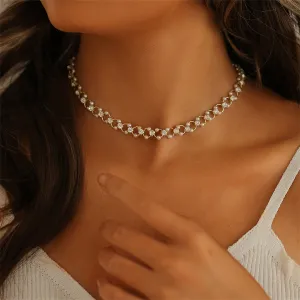 Clear Cubic Zirconia & Pearl 18K Gold-Plated Circle Choker Necklace