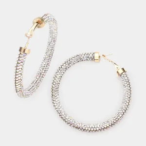 Clear Rhinestone Hoop Earrings on Gold | 2.5" | 487292