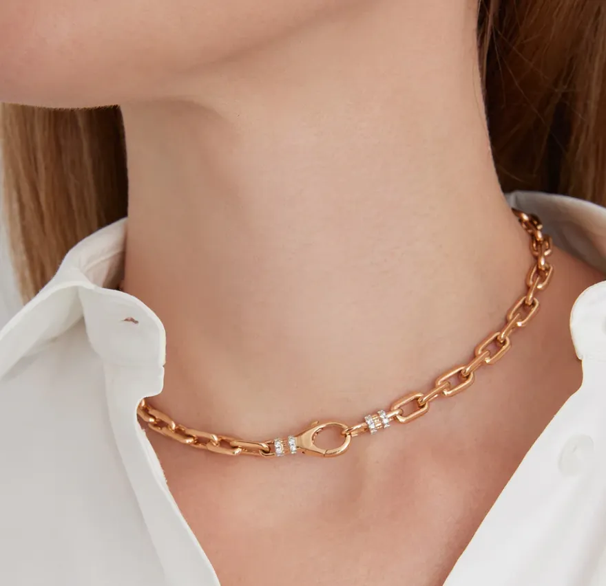 Clive Gold Chain Link Choker With Diamond Lobster Clasp