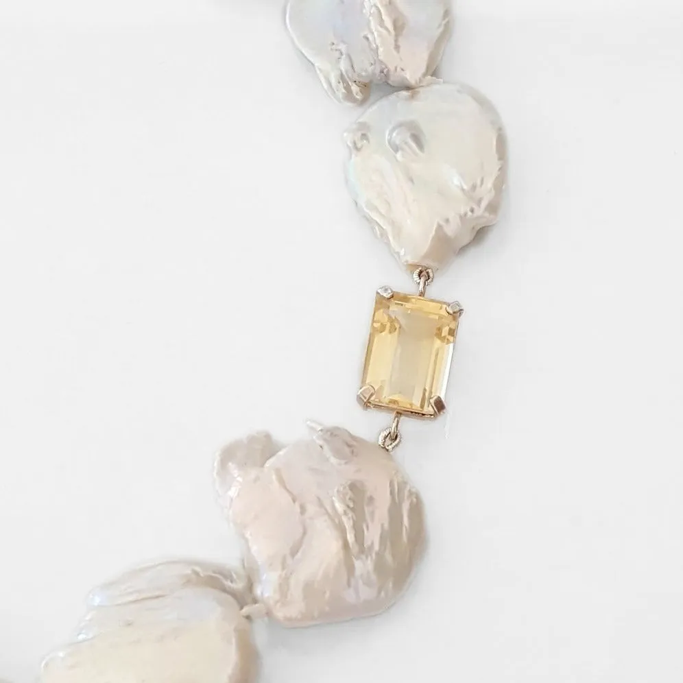 Coin Pearl Choker with Citrine