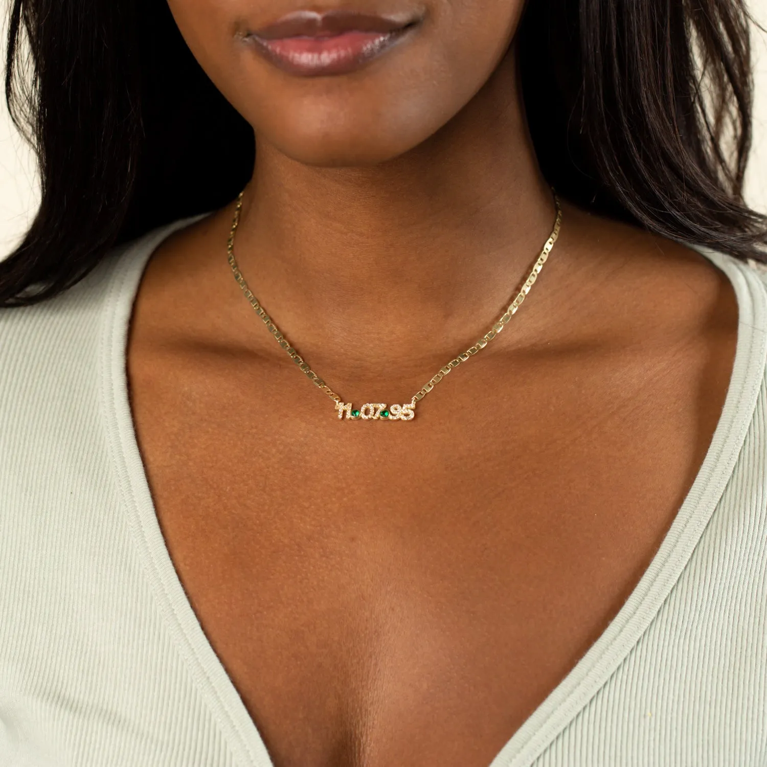 Colored Bezel Date Nameplate Necklace
