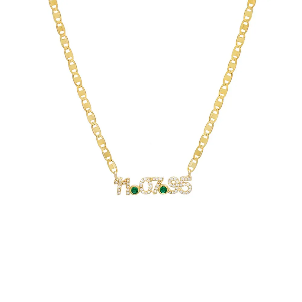 Colored Bezel Date Nameplate Necklace