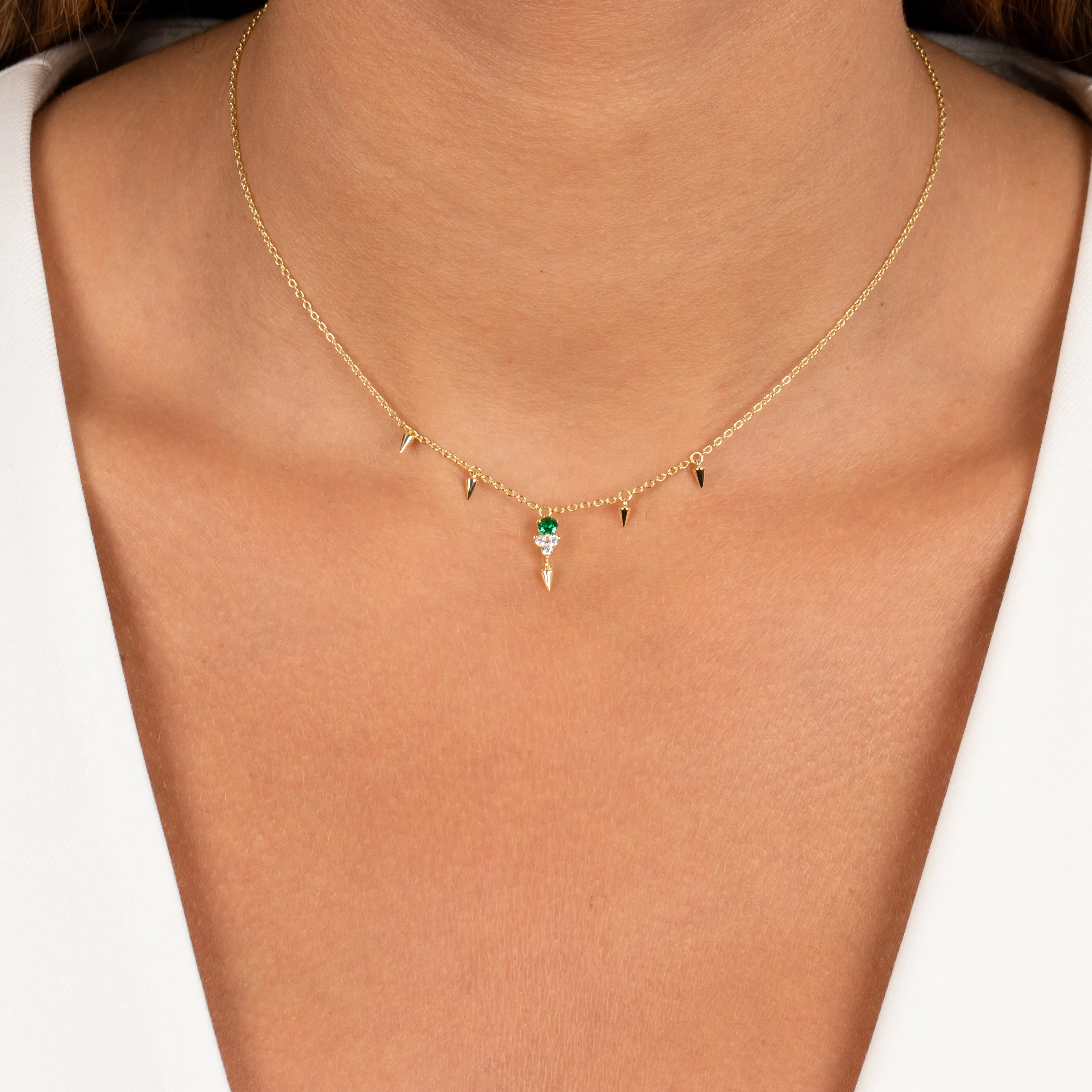 Colored Dangling CZ & Spikes Choker