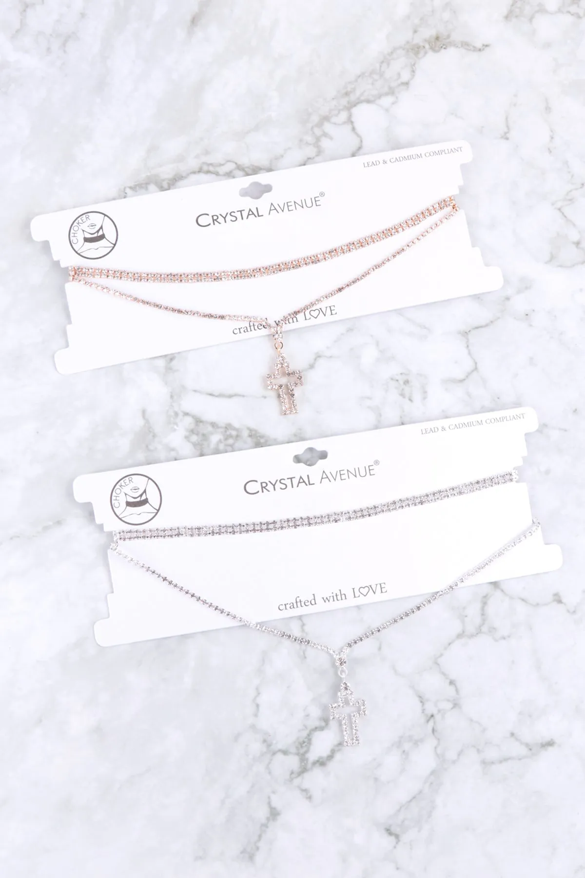CROSS RHINESTONE CHOKER/COLLAR LAYERED NECKLACE