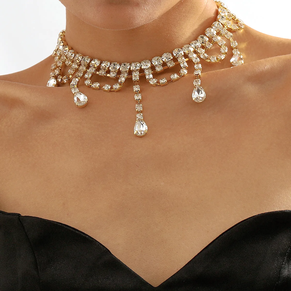 Crystal & Cubic Zirconia Drop Tassel Choker