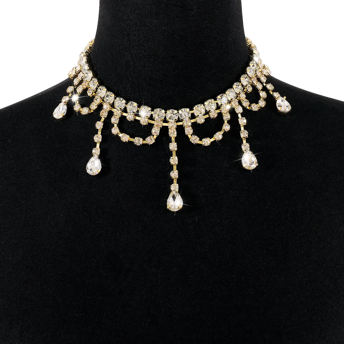 Crystal & Cubic Zirconia Drop Tassel Choker