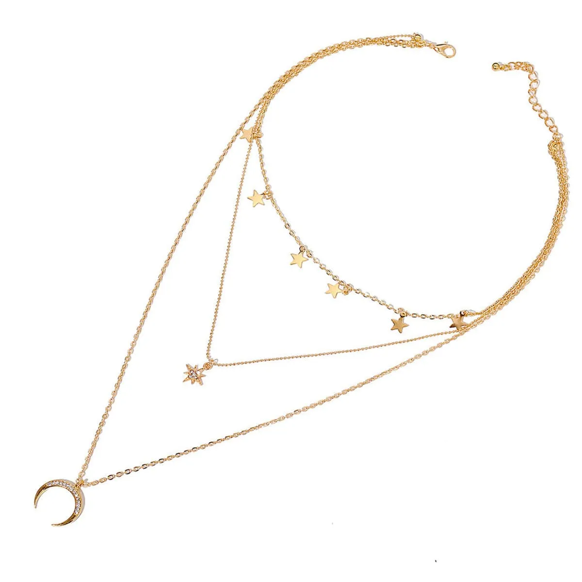 Cubic Zirconia & 18K Gold-Plated Moon & Star Station Layer Necklace