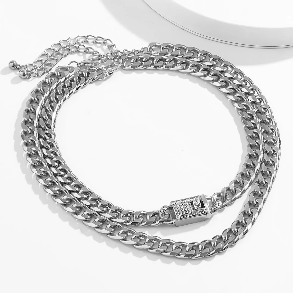 Cubic Zirconia & Silver-Plated Figaro Lock Chain Necklace Set