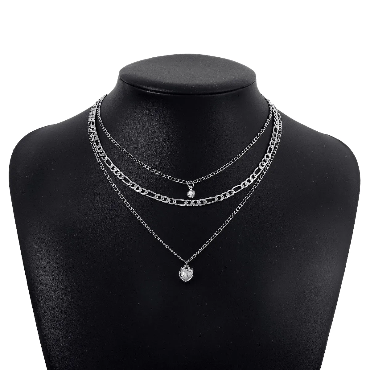 Cubic Zirconia & Silver-Plated Heart Pendant Layered Necklace Set