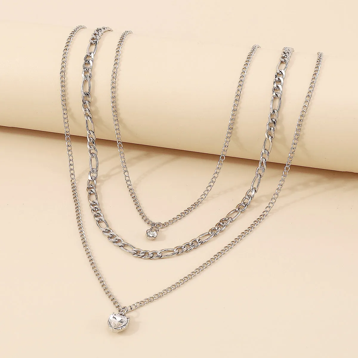 Cubic Zirconia & Silver-Plated Heart Pendant Layered Necklace Set