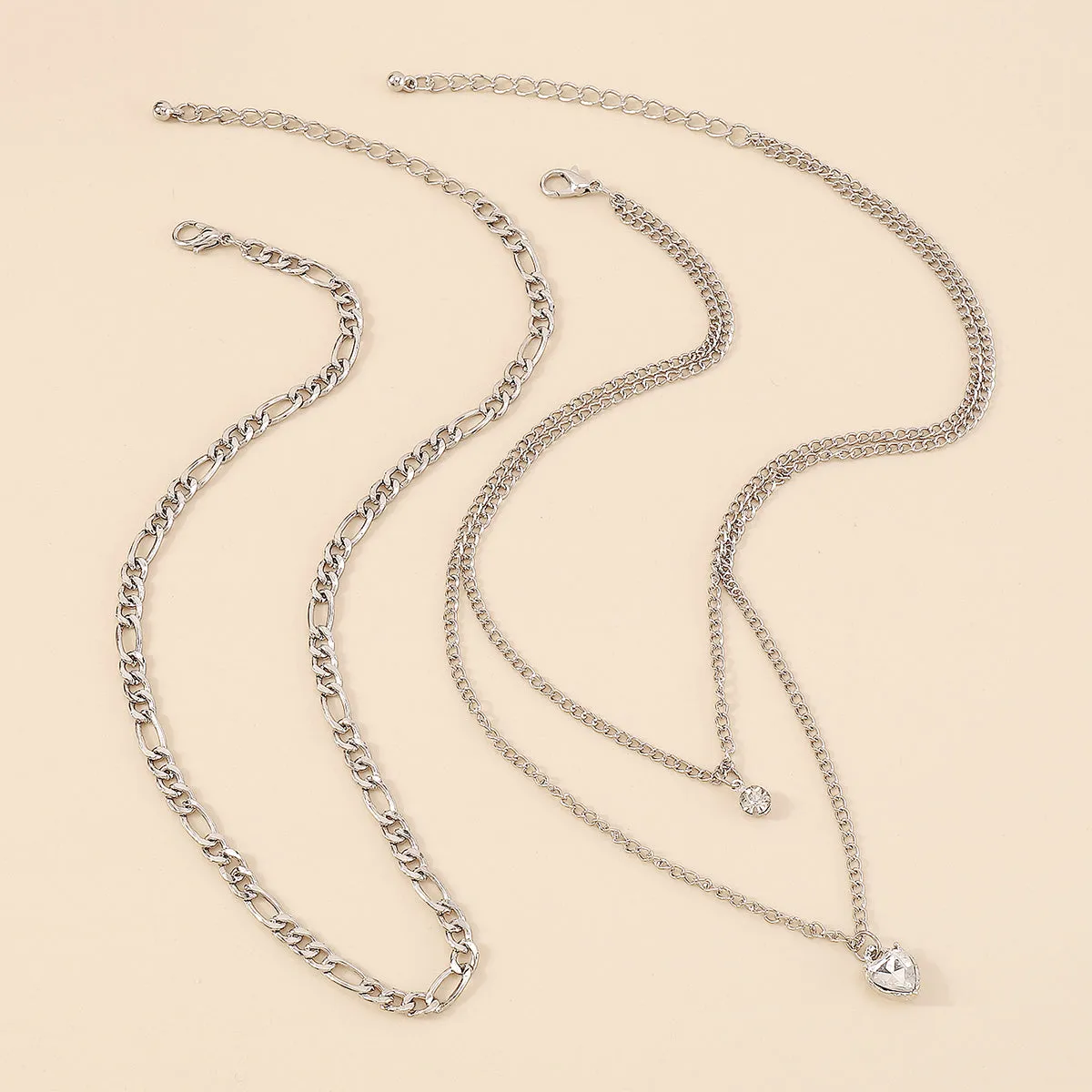 Cubic Zirconia & Silver-Plated Heart Pendant Layered Necklace Set