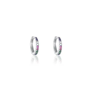 Cubic Zirconia Mini Hoop Earrings - Silver Rainbow