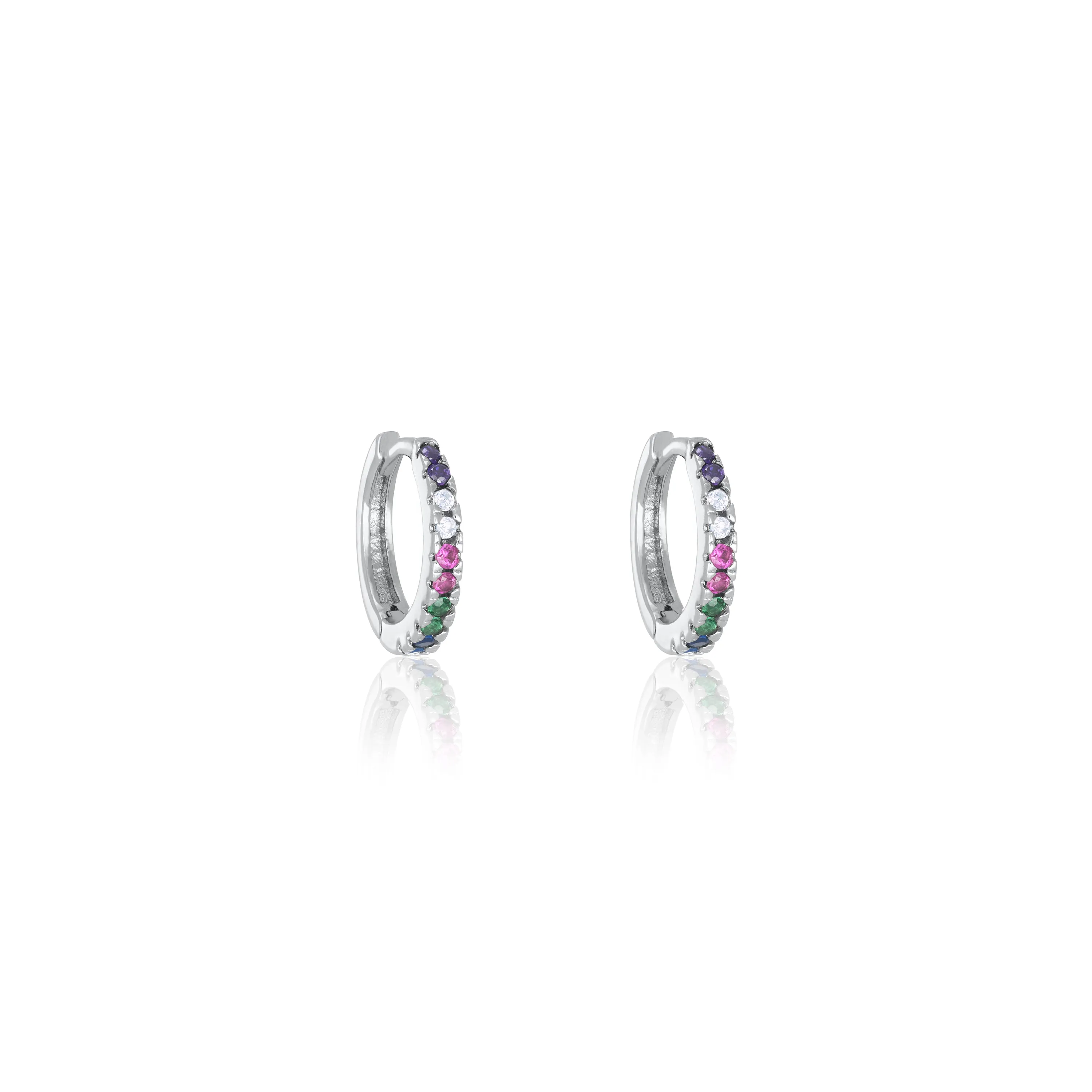 Cubic Zirconia Mini Hoop Earrings - Silver Rainbow
